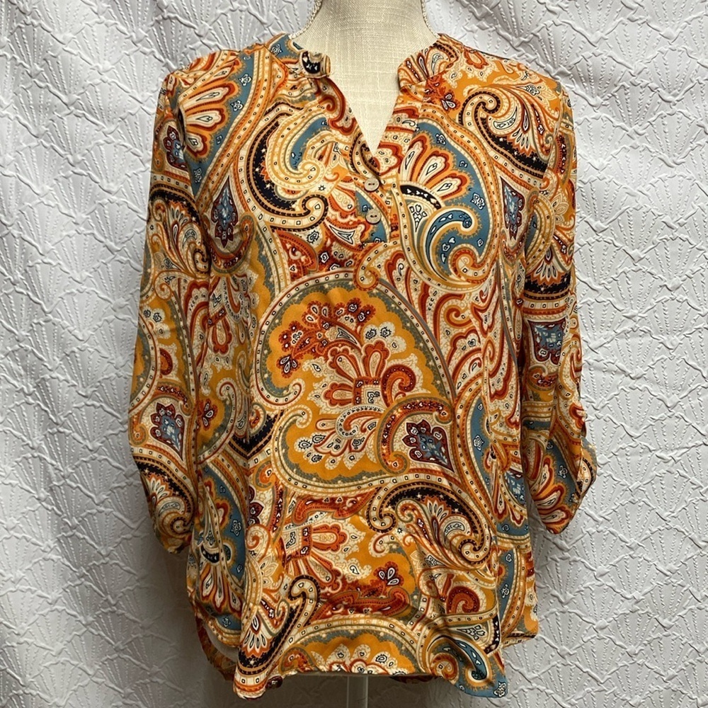 Cure size‎ large paisley convertible 3/4 length sleeves lightweight v neck flowy